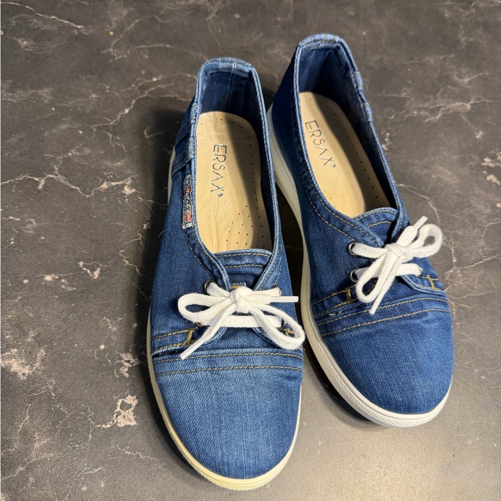 ERSAX Denim Lace-Up Slip-On Sneakers for Women - Blue